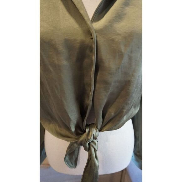 Aritzia Wilfred Tie Front Blouse in Bitter Sage - Size XS - Picture 3 of 15